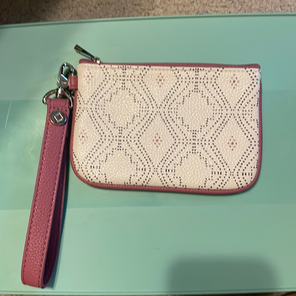 Thirty-one white and pink wristlet